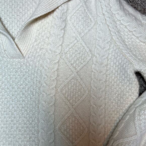 Brooks Brothers Merino Wool White Cream Sweater XL Thick Cable Knit Fisherman - Picture 5 of 8